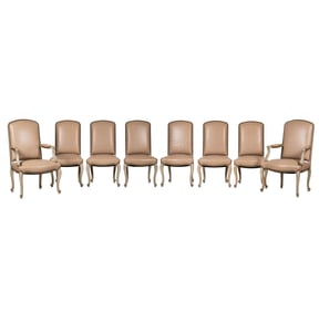 A Set of Eight Italian Painted Wood and Leather Dining Chairs