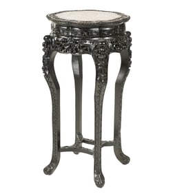 A Chinese Marble-Inset Carved Hardwood Stand