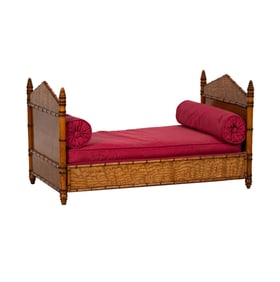 A Napoleon III-Style Carved Wood Faux Bamboo Dog Bed
