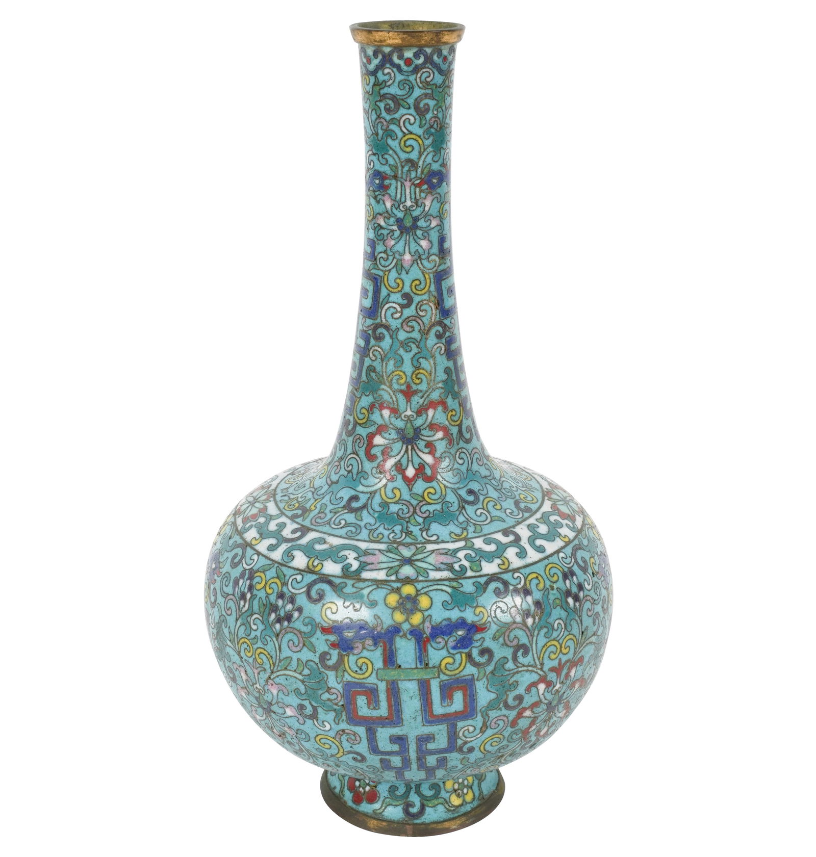 A Chinese Cloisonne Vase: with Qianlong mark to underside 10 3/4 x 5 1/2 in. (27.3 x 14 cm.)