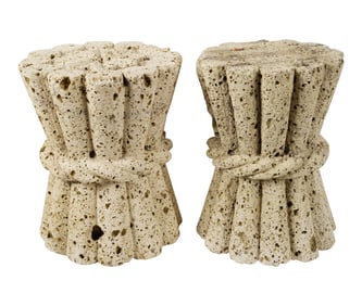 A Pair of Mexican Carved Stone End Tables