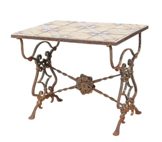 A Spanish Revival Iron and California Tile Patio Table