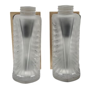 A Pair of Lalique Molded Glass Palme Sconces