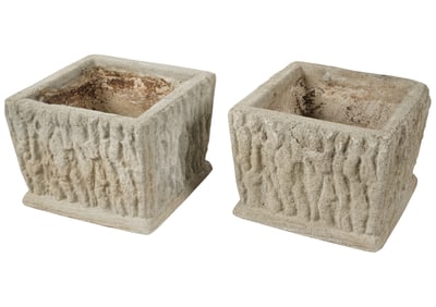 A Pair of Faux Bois Square Planters