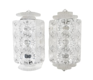A Pair of Lalique Molded Glass Seville Sconces