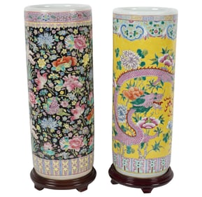 Two Asian Porcelain Umbrella Stands