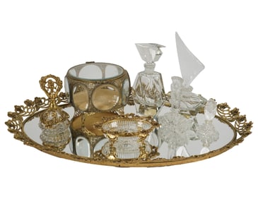 A Group of Crystal and Gilt Metal Dresser Items