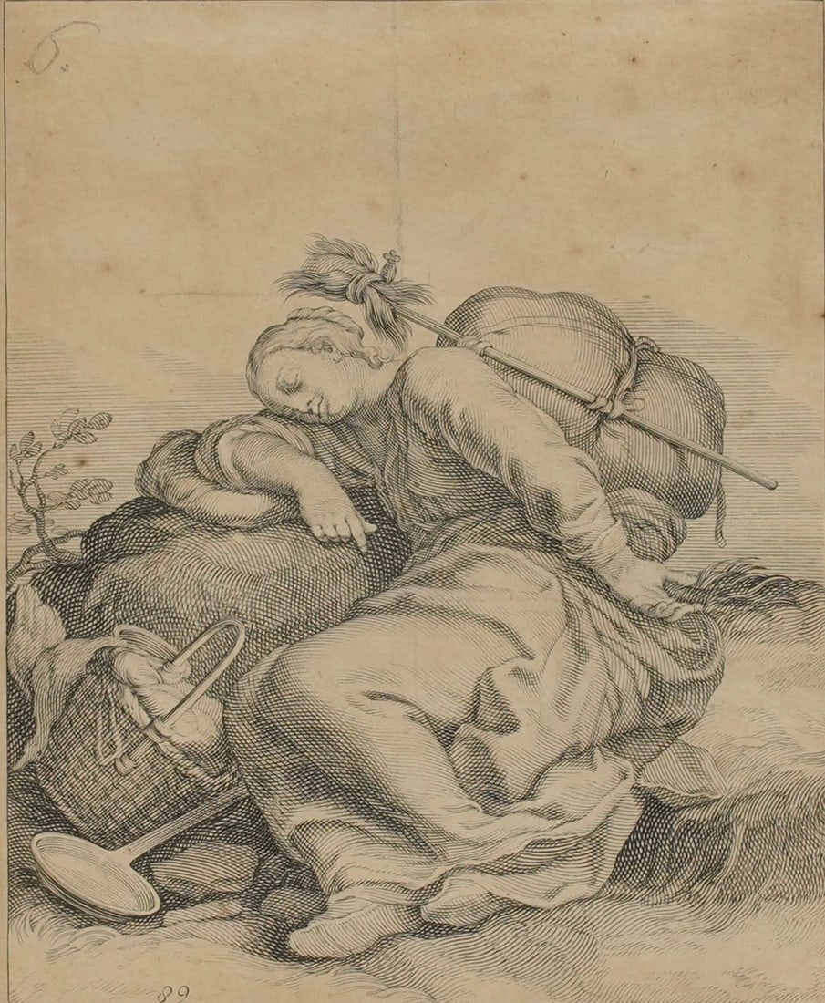 Abraham Bloemaert, 1566-1651, Young Sleeping Girl: etching Frame: 15 3/4 x 14 1/4 in. (40 x 36.2)