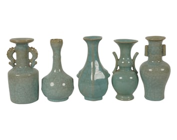Five Chinese Crackleware Celadon Vases