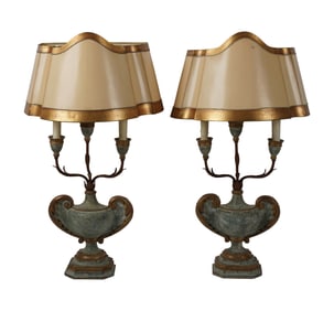 A Pair of Italian Painted and Giltwood Three-Light Sconces
