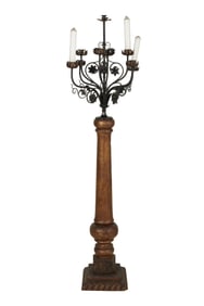 A Painted Wood and Tole Torchiere