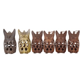 A Group of Iron Owl-Form Lanterns