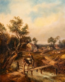 Artist Unknown: Landscape with Figure Riding a Donkey