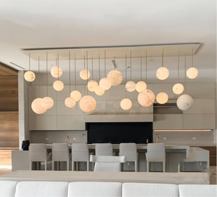 A Modernist Stone and Brass Pendant Light Fixture