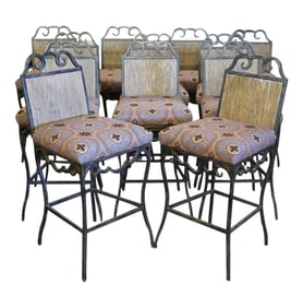 Twelve Rustic Iron Bar Stools