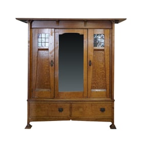 An English Arts and Crafts Oak Wardrobe Cabinet
