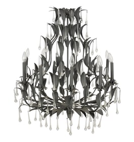 A Dark Gray Painted Tole and Drop Crystal Chandelier