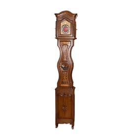 A French Provincial Oak and Parquetry Tall Case Clock