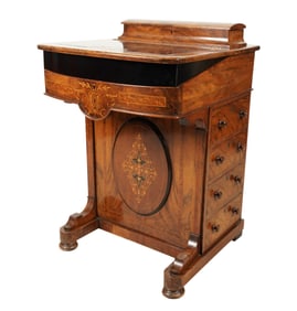An English Rosewood and Marquetry Davenport Desk