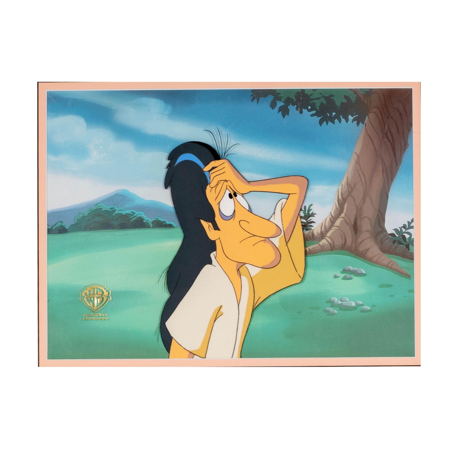 Richard Lewis Animation Cel from Noah's Lark: from the Animaniacs episode 33, November 2, 1993, with certificate verso Frame: 16 x 19 in. (40.6 x 48.3 cm.) ; From the Estate of Comedian and Actor Richard Lewis, Beloved for His Iconic Career in St