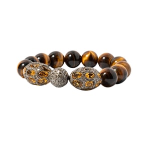 Bob Newhart: Tiger?s Eye, Silver, Diamond, and Citrine Bracelet