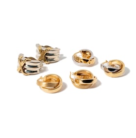 Bob Newhart: Three Pairs of 14 Karat Gold and Sterling Silver Earrings