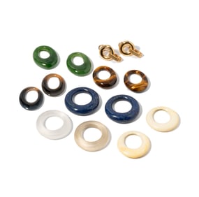 Bob Newhart: Group of Interchangeable 14 Karat Yellow Gold and Multi-Stone Hoop Earrings