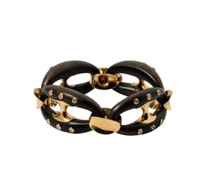 Bob Newhart: Cartier, 18 Karat Yellow Gold, Diamond, and Wood Bracelet