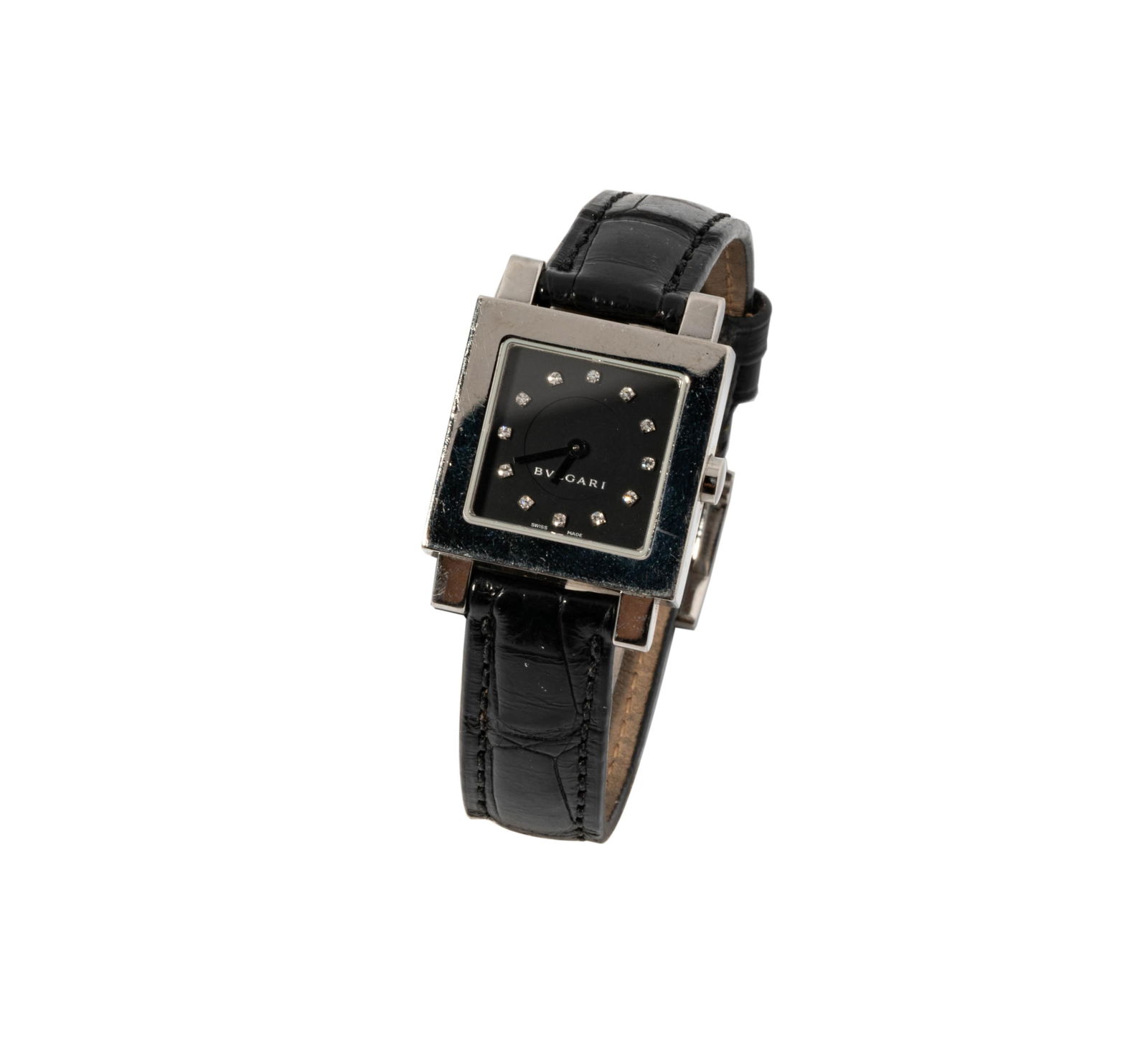 Bob Newhart: Bulgari ?Quadrato? Stainless Steel, Diamond, and Leather Watch (1 of 8)