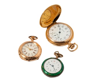 Bob Newhart: Three Assorted Gold, Gold-Plate, and Enamel Pocket Watches