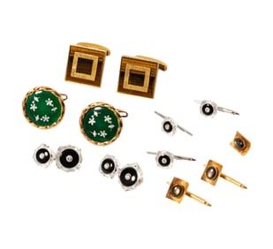 Bob Newhart: Collection of 14 Karat Gold, Enamel, and Multi-Stone Cufflinks and Studs