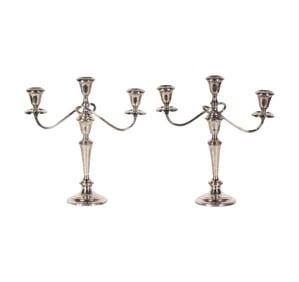 Bob Newhart: Pair of Gorham Weighted Sterling Three-Light Candelabra