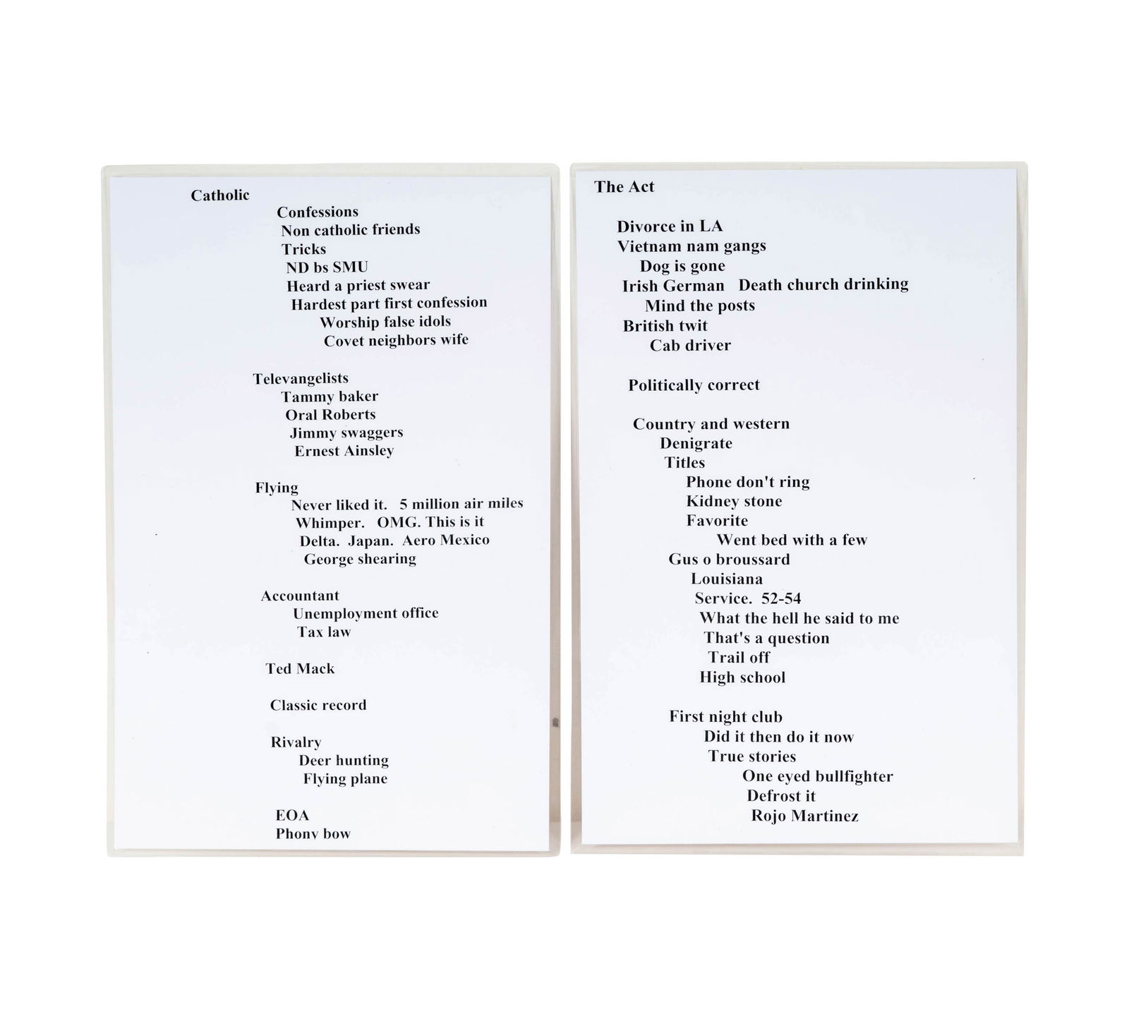 Bob Newhart: Two Laminated Cue Cards (1 of 6)