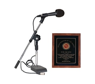 Bob Newhart: Personal Podcast Microphone and Award