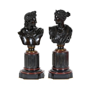 Bob Newhart: A Pair of Victorian Bronze Busts of Apollo and Diana
