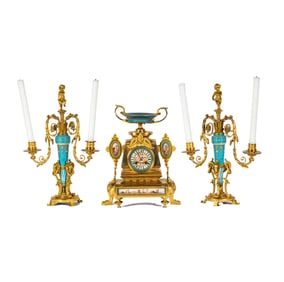 Bob Newhart: A French Three Piece Bronze and Sevres Porcelain Clock Garniture