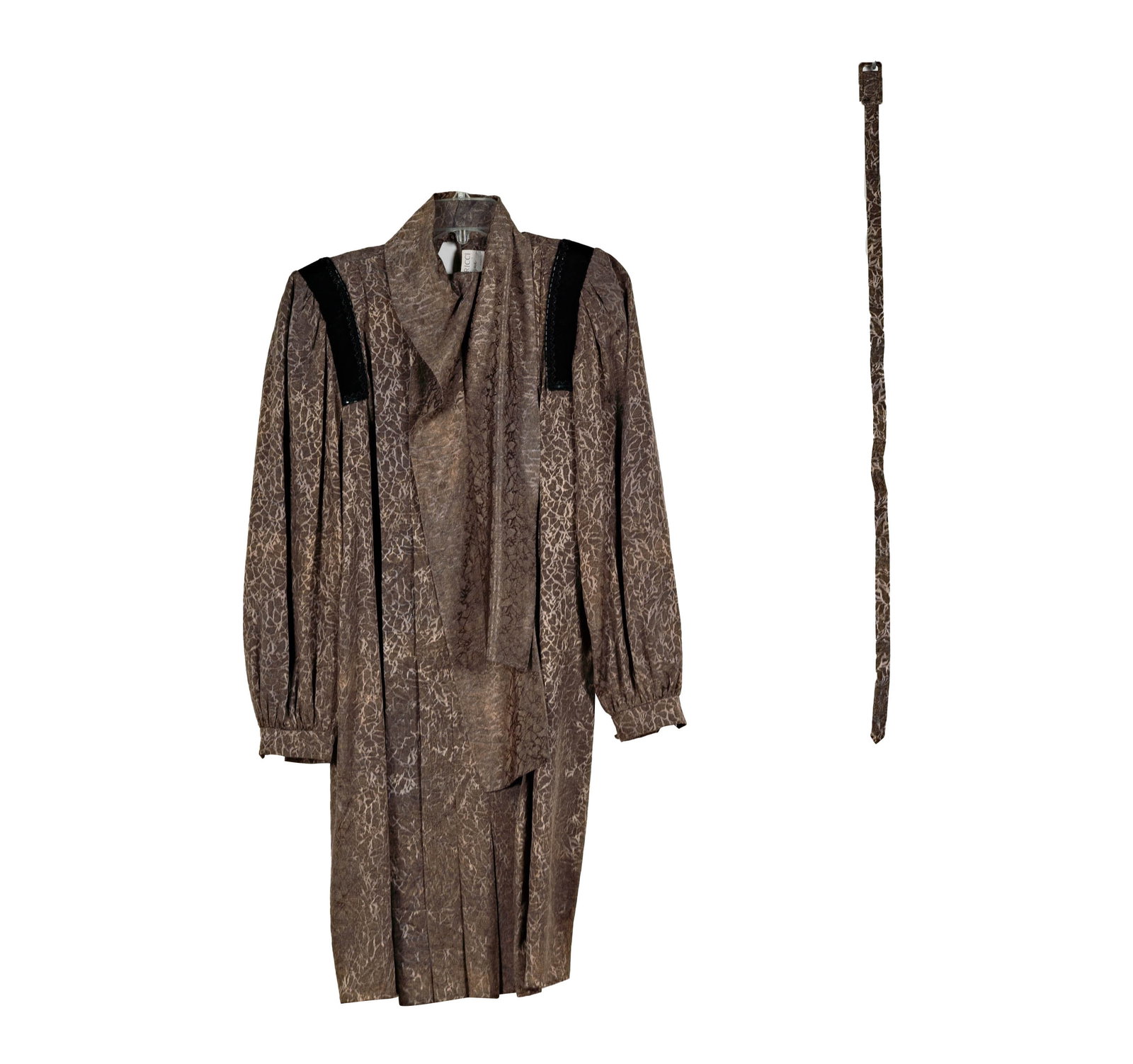 Bob Newhart: A Nina Ricci Dress: with label, with belt [Shoulder width: 15 in.; Dress length: 38 in.] Provenance: From The Legendary Estate of Bob and Ginnie Newhart, celebrated icons of American entertainment. Bob Newhart, the groun