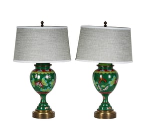 Bob Newhart: A Pair of Chinese Cloisonne Urn Form Table Lamps