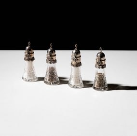 Bob Newhart: Four Silverplate-Mounted Cut Glass Salt and Peppers