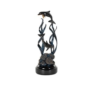 Bob Newhart: Donjo Enameled Bronze "Baja California Dolphins at Play" Sculpture