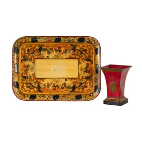 Bob Newhart: Painted Tole Tray and Jardiniere