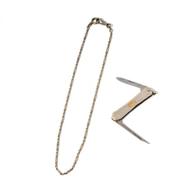 Esemco Platinum, 14 Karat Gold, Pocket Knife, and White Gold-Filled Chain