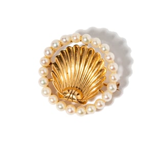 One 14 Karat Pearl Brooch