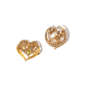 Two 14 Karat Gold Pearl Pendant/Brooches