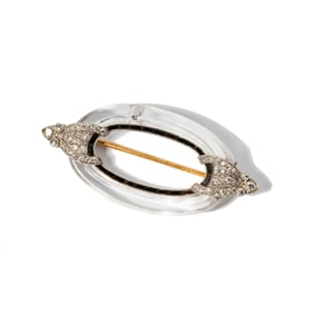 Gold and Platinum, Crystal Quartz, Onyx, and Diamond Brooch