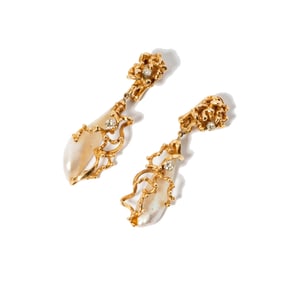14 Karat Yellow Gold Diamond and Pearl Earrings