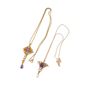 Two Yellow Gold, Amethyst, Necklaces