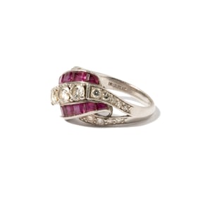 One Platinum, Diamond and Ruby Ring