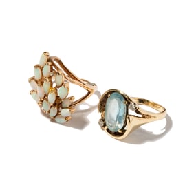 Two 14 Karat Yellow Gold Gem-set Rings