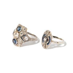 Two Platinum, Diamond and Sapphire Rings
